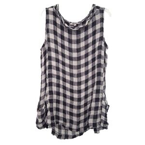 FLAX Linen Gingham Lagenlook Tunic Size Large Pockets Boho Beach Travel Casual